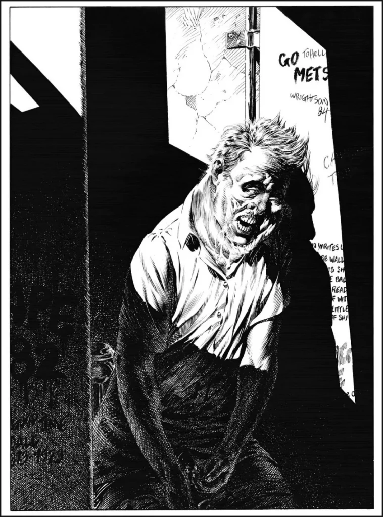 Bernie Wrightson's art for The Stand with Captain Trips tube neck.